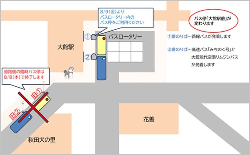 タカラスタンダード 大館ショールームまでの徒歩経路